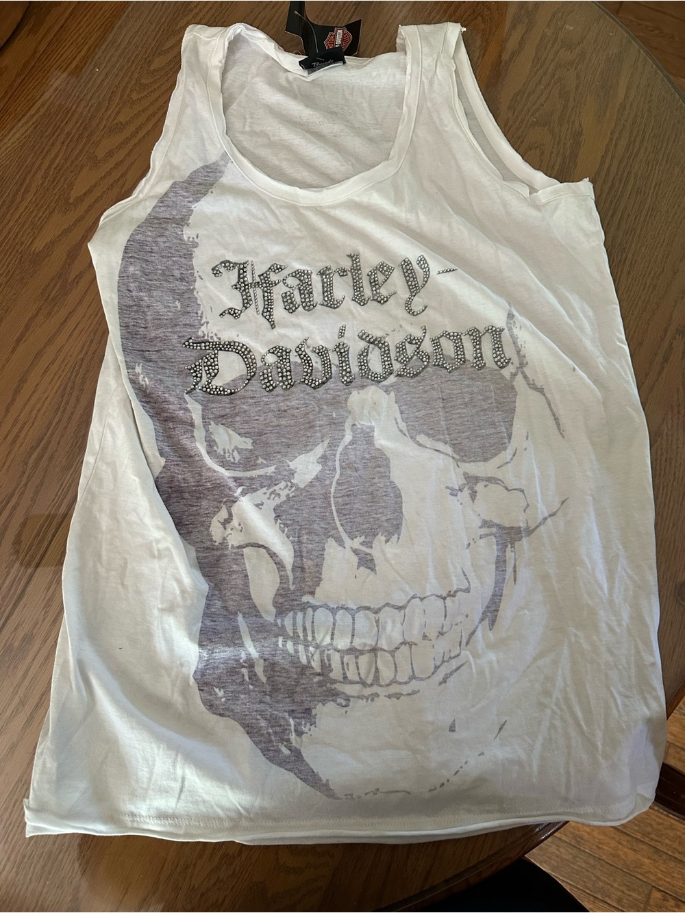 Harley-Davidson White Tank with Rhinestone Logo